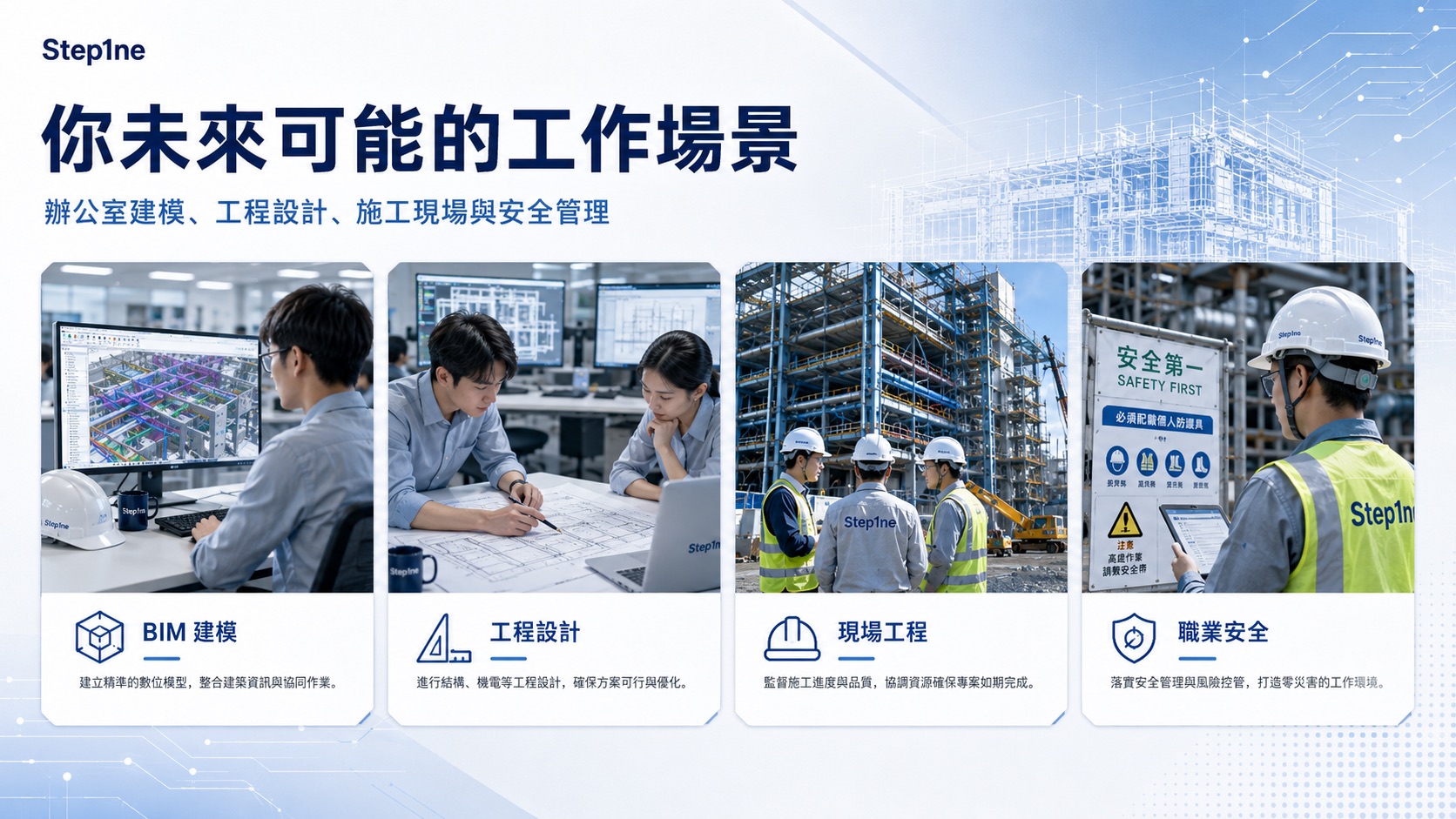 營造工程四種角色:BIM建模、工程設計、現場工程、職業安全